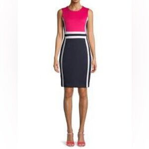 Calvin Klein Pink and Black Sleeveless Midi Dress. Size 12.